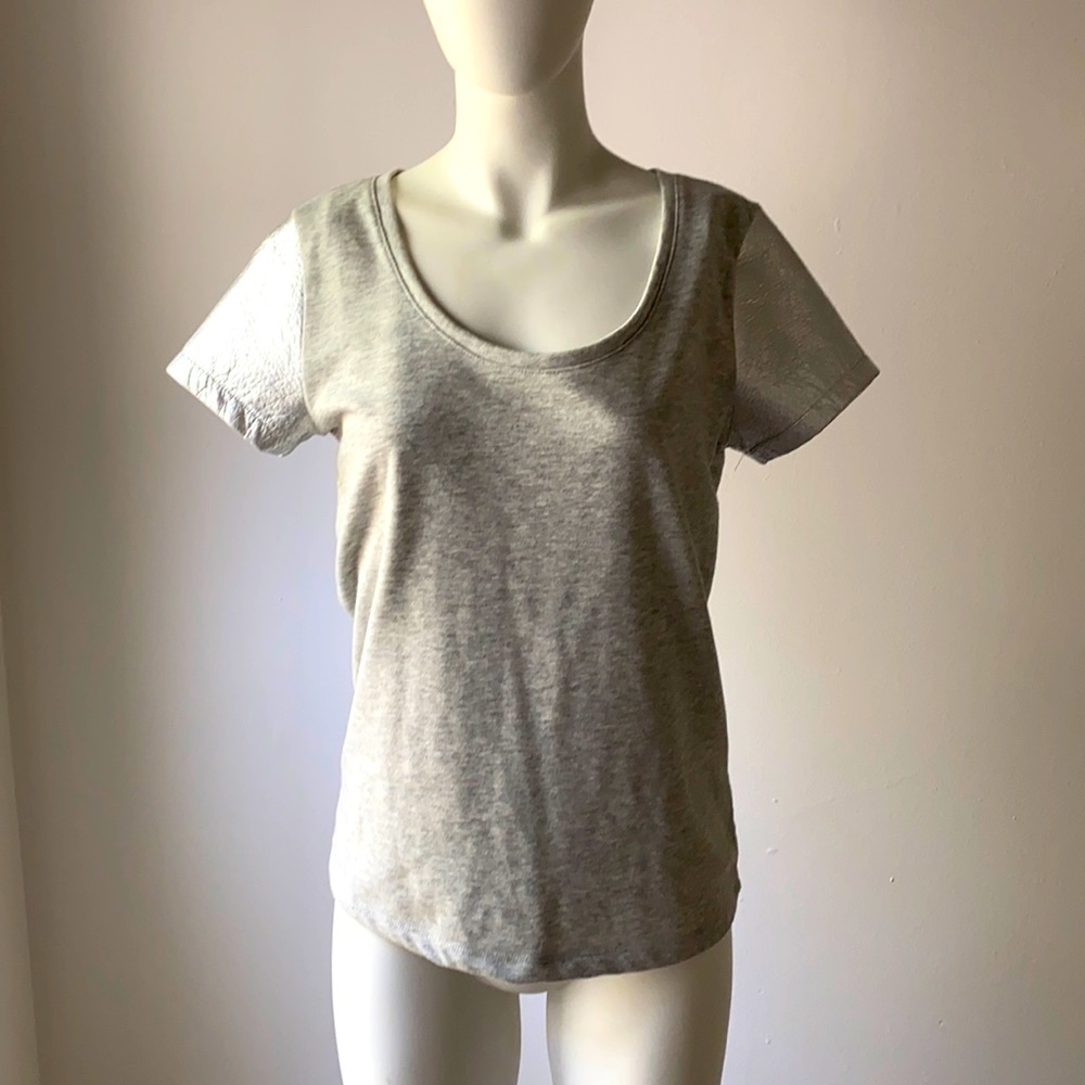 So cute grey shirt with silver shiny sleeves